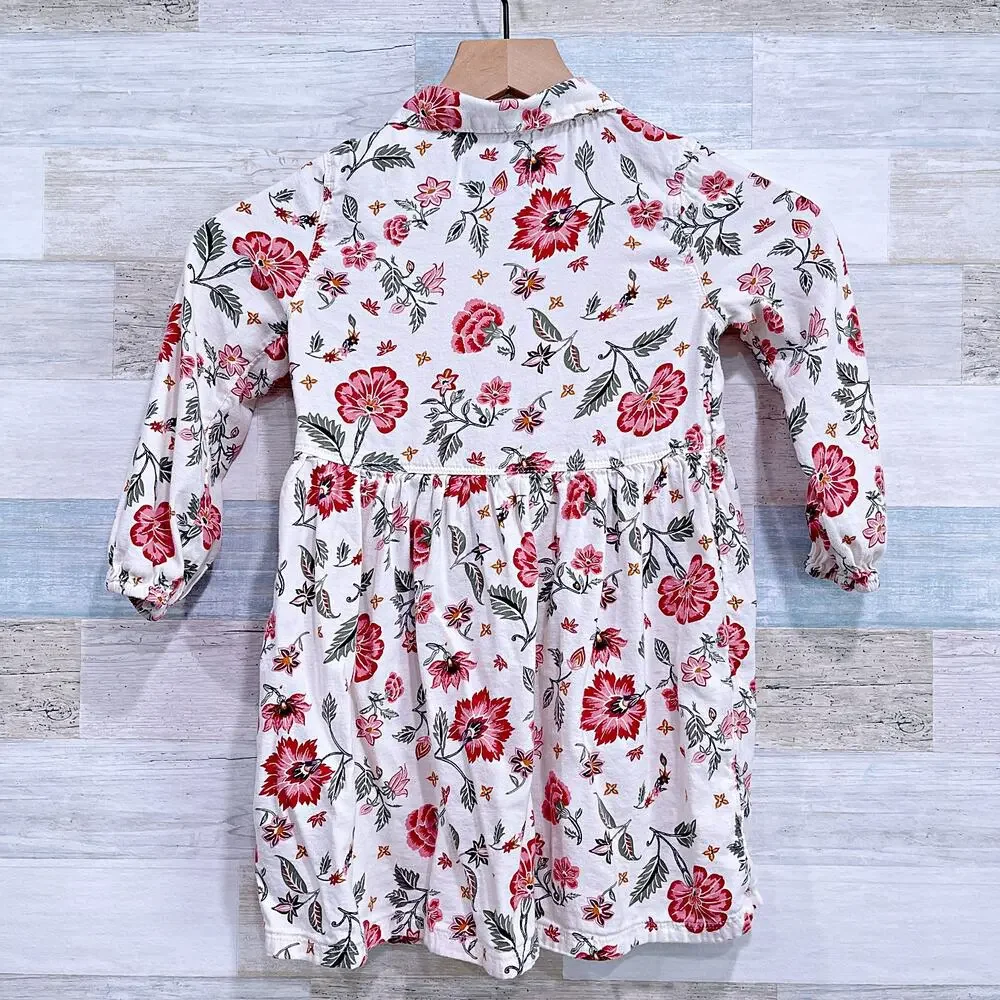 Old Navy Long Sleeve Floral Shirt Dress Cotton Blend Casual Toddler Girl 4T
